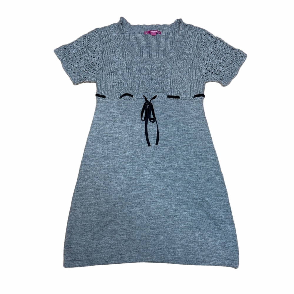 Takeout Gray Knit Kids Sweater Dress with Bow. Winter Cozy
